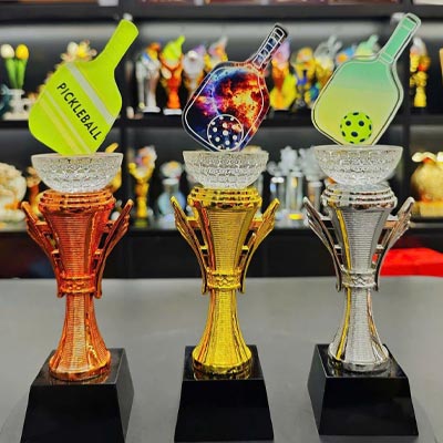 Cúp Pha Lê Pickleball M09 Cao 32cm Mạ Vàng, Bạc, Đồng