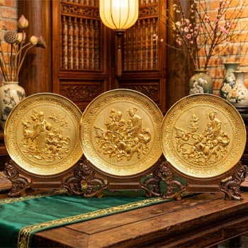Quà Tặng Tranh Đĩa Mừng Thọ Cụ Ông Cụ Bà Bằng Đồng Mạ Vàng Đk 25cm