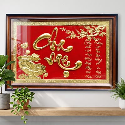 Tranh Chữ Cha Mẹ Bằng Đồng Khổ Ngang 80cm x 1m2