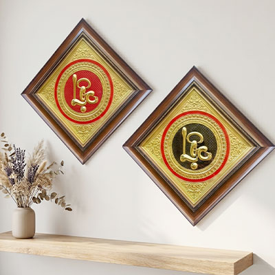 Tranh chữ Lộc bằng đồng hình thoi khổ 40cm x 40cm