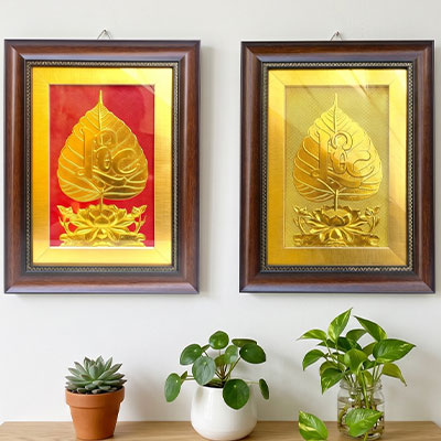 Quà Tặng Tranh Chữ Lộc Lá Bồ Đề Bằng Đồng Dát Vàng Khổ 32cm x 42cm