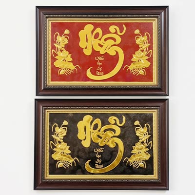 Tranh Chữ Nhẫn Thư Pháp Hoa Sen Bằng Đồng Khổ 40cm x 55cm