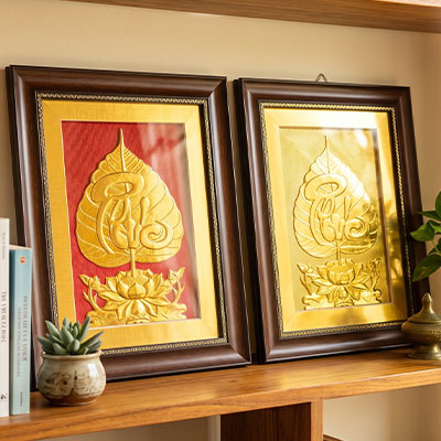 Quà Tặng Tranh Chữ Phúc Lá Bồ Đề Bằng Đồng Dát Vàng Khổ 32cm x 42cm