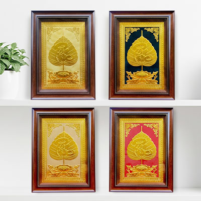 Quà Tặng Tranh Chữ Phúc Lá Bồ Đề Bằng Đồng Dát Vàng 40cm x 55cm