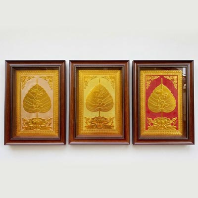 Quà Tặng Tranh Chữ Tài Lộc Lá Bồ Đề Bằng Đồng Dát Vàng Khổ 40cm x 55cm