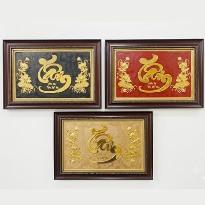 Tranh Chữ Tâm Hoa Sen Bằng Đồng Khổ 40cm x 55cm