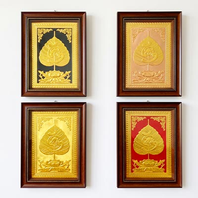 Tranh Chữ Tâm Lá Đề Bằng Đồng Dát Vàng Khô 40cm x 55cm