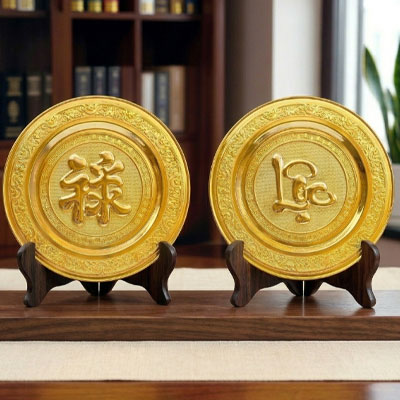 Quà Tặng Tranh đồng chữ Lộc tròn dát vàng đường kính 35cm