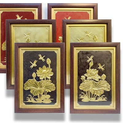 Tranh Hoa Sen Bằng Đồng Khổ Dọc 24cm x 34cm