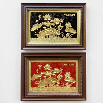 Tranh Hoa Sen Việt Nam bằng đồng khổ ngang 40cm x 55cm
