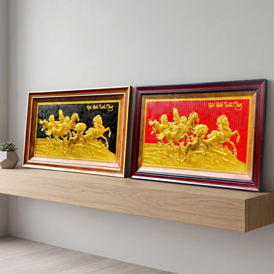 Quà Tặng Tranh Mã Đáo Thành Công Bằng Đồng Dát Vàng Khổ 50cm x 90cm