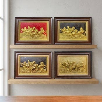 Tranh Mã Đáo Thành Công Bằng Đồng Dát Vàng Khổ 28cm x 38cm