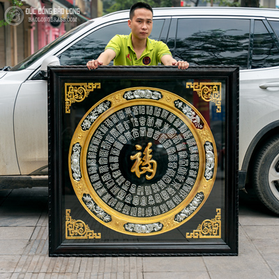 Tranh Mâm Bách Phúc Bằng Đồng Dát Bạc, Vàng 9999 Khung Gỗ Khổ 1m27