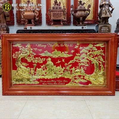 Tranh mừng thọ mẹ, cụ bà tuổi 80 bằng đồng khổ 1m27 x 69cm