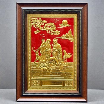 Tranh Đồng Mừng Thọ Cụ Ông Cụ Bà Dát Vàng Khổ Dọc