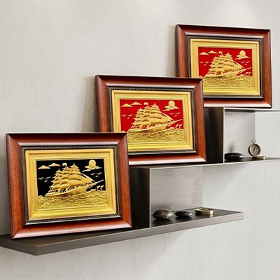 Tranh Thuận Buồm Xuôi Gió Bằng Đồng Dát Vàng 28cm x 35cm Quà Tặng Ý Nghĩa