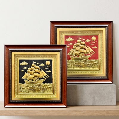 Quà Tặng Tranh Thuận Buồm Xuôi Gió Bằng Đồng Khổ Vuông 28cm và 40cm