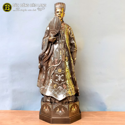 Tượng Khổng Minh Bằng Đồng Đỏ Khảm Tam Khí Cao 61Cm